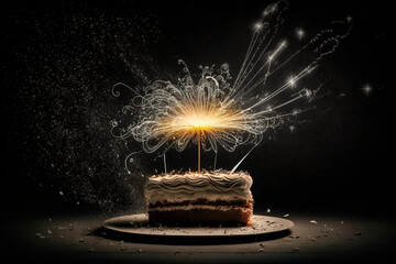 Sparkler on a slice of cake generative AI