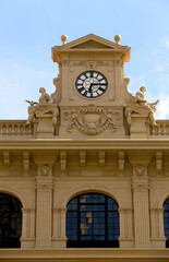Facade of old building of Post Office Palace or Palacio dos Correios in Portuguese. Sao Paulo downtown, Brazil