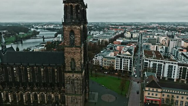 Aerial view of Magdeburg Cathedral (Dom zu Magdeburg) , Magdeburg, Saxony-Anhalt, Germany,