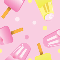 Ice cream pattern for fabric. cute pink and yellow cartoon ice cream, seamless vector pattern, background illustration