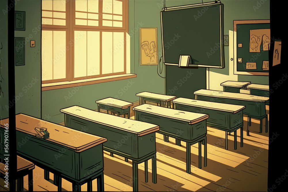 Poster school desks in an empty classroom. generative ai