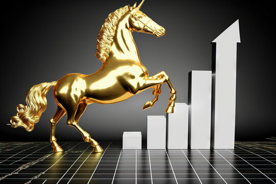 gold unicorn chess and start up business concept chart. Generative AI