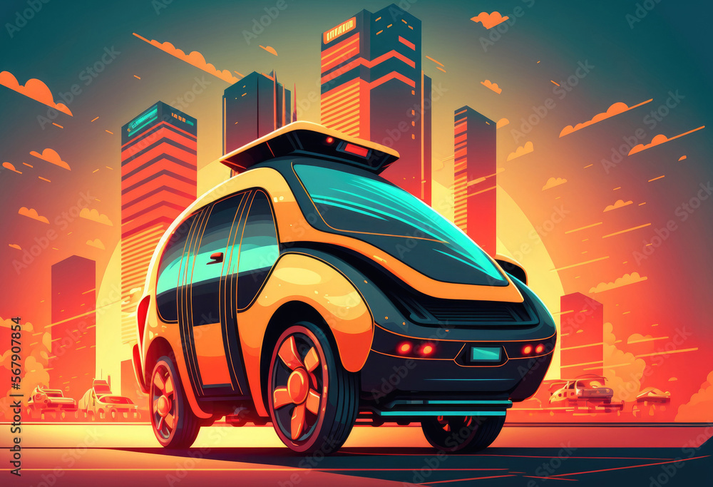 Poster future car software technology and artificial intelligence in autonomous driving. an illustration wo