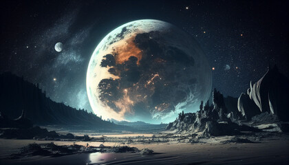 Moon rising over planet