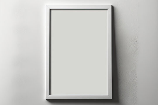 blank frame on gray wall mock up, vertical wooden poster frame on wall, picture frame isolated on a wall, mock up for picture or photo frame on plaster wall,. Generative AI