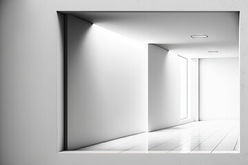 Front view on blank white and light grey glossy wall with place for your advertising poster or campaign in abstract empty tunnel area. , mock up. Generative AI