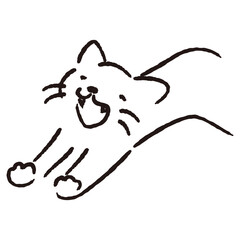 あくびをする猫のシンプルな線画イラスト（白黒）