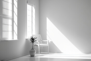 Empty White Room With Light Through The Window. Generative AI
