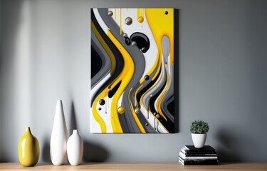 Abstract Yellow and Grey Painting. Generative AI