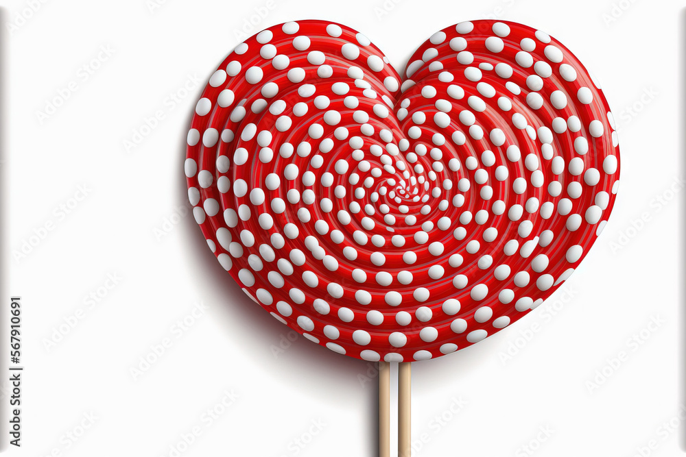 Poster white background with sweets in the shape of hearts. heart shaped red lollipops in the color red. ge