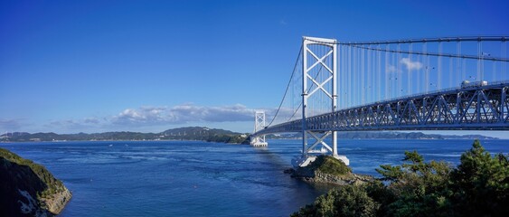 徳島側から見た大鳴門橋と淡路島のパノラマ情景＠徳島