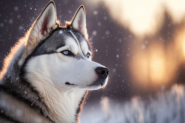 Siberian Husky in a wintertime setting. Generative AI