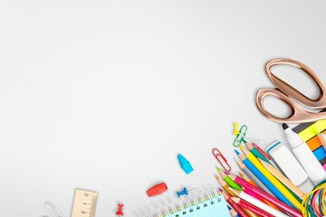 School stationery supplies on office desk