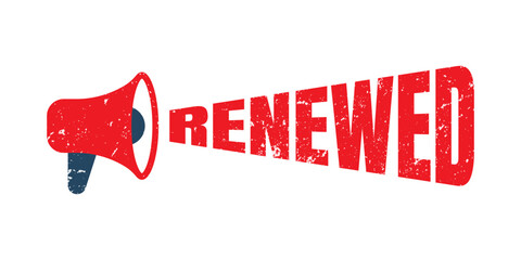 Megaphone Renewed sign or stamp on white background, vector illustration