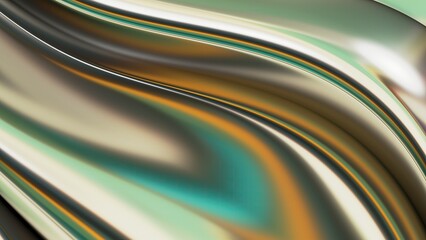 Green and gold fractal metal reflections Abstract, dramatic, modern, luxurious and exclusive 3D rendering graphic design element background material.