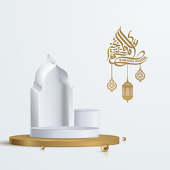 Islamic decoration background with podium, cow eid adha 3D illustration