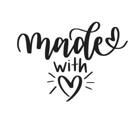 Made with love doodle badge with heart. Modern brush calligraphy cute design element. Vector typography illustration