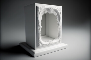 an upright, mounted white photo frame that is hollow. Generative AI