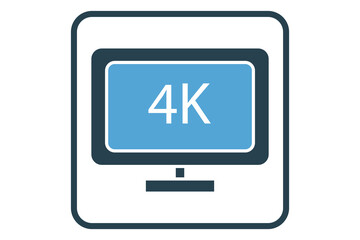 4K monitor screen icon illustration. icon related to multimedia. Solid icon style. Simple vector design editable