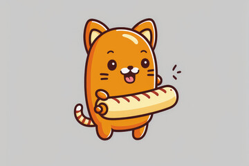Cartoon symbol of a cute cat enjoying sausage. food symbol for animals isolated premium. Generative AI