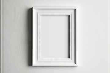 close up of a faux white painted wooden frame on a white wall,. Generative AI