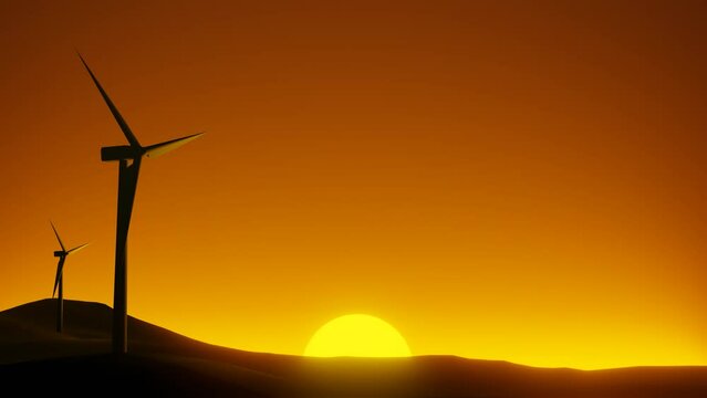 3D rendered Working wind turbine in, rotating turbine in sunset background, Sunrise Background with rotating turbine's 