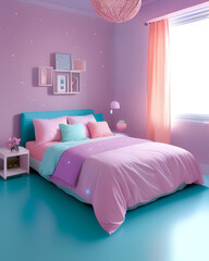 bedroom with sky and white aesthetic, fantasy, soft lighting, detailed, concept art, cloud,