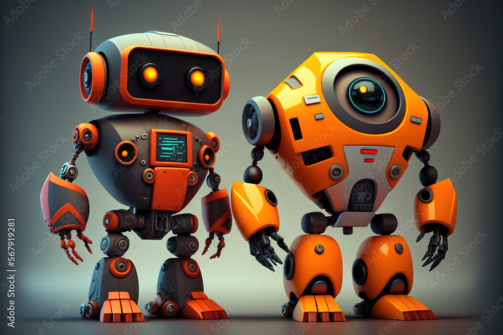 Aufkleber robotic cartoon characters from the field of artificial intelligence. generative ai