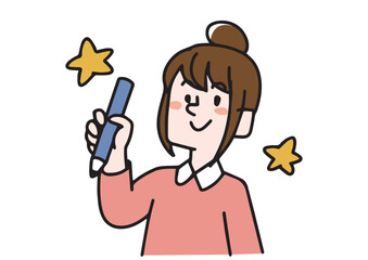 勉強で実践する女性　通信、オンライン教育で新しい学習にチャレンジするイラスト