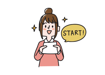 申込書の記入　通信、オンライン教育で新しい学習にチャレンジするイラスト