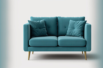 Isolated against a white background, a blue sofa. Generative AI