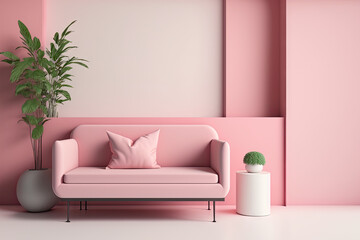 abstract pink room with sofa background. Generative AI