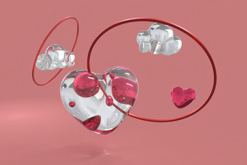 Heart 3d render modern transparency glass abstract valentine day