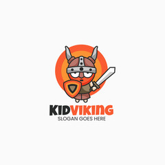 Vector Logo Illustration Kid Viking Mascot Cartoon Style