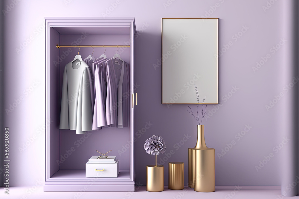 Poster the room's furnishings and accessories are all in a simple pastel purple color that is monochromatic