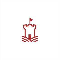 Castle tower with line style vector logo.