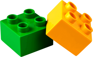 Many colorful plastic block toys