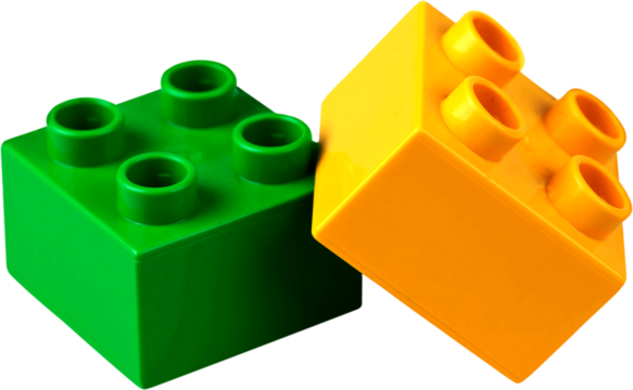 Many colorful plastic block toys