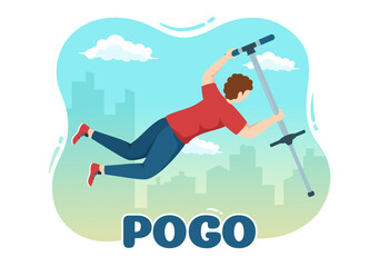People Playing With Sport Jump Pogo Stick Illustration for Web Banner or Landing Page in Outdoor Fun Toy Flat Cartoon Hand Drawn Templates