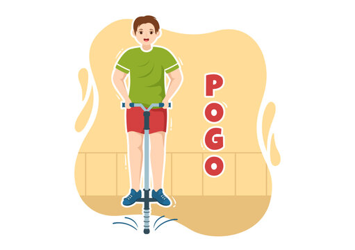 People Playing With Sport Jump Pogo Stick Illustration For Web Banner Or Landing Page In Outdoor Fun Toy Flat Cartoon Hand Drawn Templates