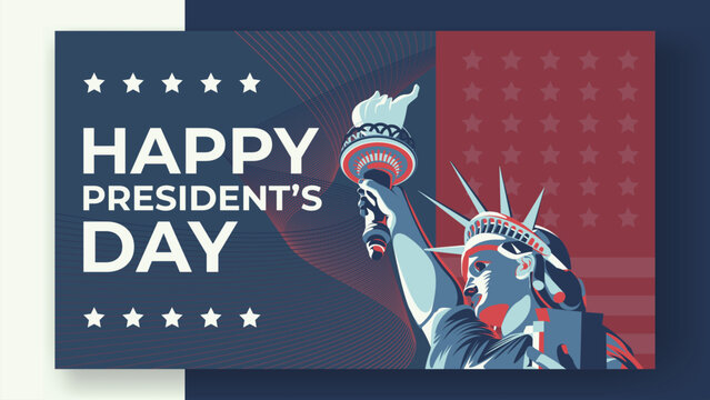 Liberty Statue Illustration For President's Day Banner And Posters, Vector Illustration Background