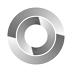 Vector black curvy speed lines in circle form. Geometric art. Vector illustration. Design element for border frame, round logo, tattoo, sign, symbol, badge, social media, prints, template, flyer
