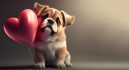 Cute puppy with heart shaped balloon