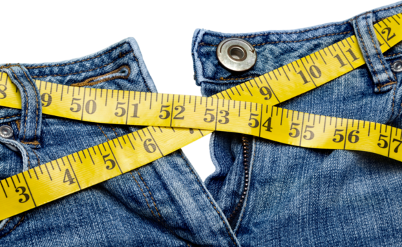 A one classic Blue jeans with a tape measure