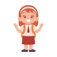 Indonesian Elementary School Girl Kids Wearing Red and White Uniform Illustration