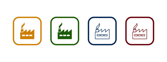 Factory icons collection. Simple factory, plant, industry icon set. Production symbol in different color design