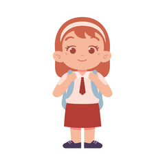 Indonesian Elementary School Girl Kids Wearing Red and White Uniform Illustration
