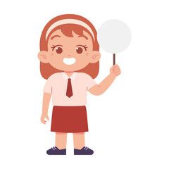 Indonesian Elementary School Girl Kids Wearing Red and White Uniform Illustration