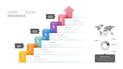 Infographic Timeline diagram template for business. 6 Steps Modern roadmap with circle topics, for vector infographics, flow charts, presentations. - obrazy, fototapety, plakaty