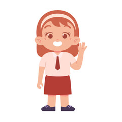 Indonesian Elementary School Girl Kids Wearing Red and White Uniform Illustration